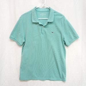 Vineyard Vines Polo Men's M Ocean Blue Pique Knit Short Sleeve Shirt Whale Logo